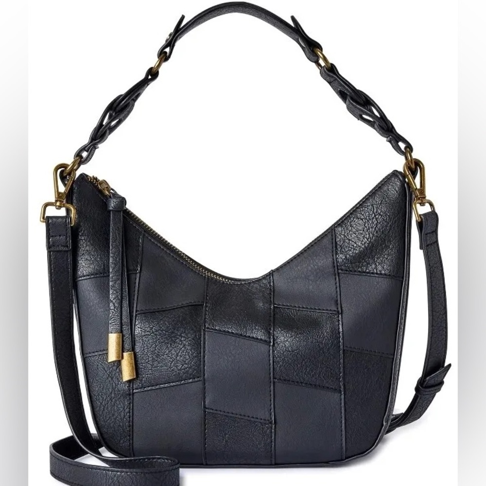 Time and Tru Women's Isla Faux Leather Crossbody Handbag - Black